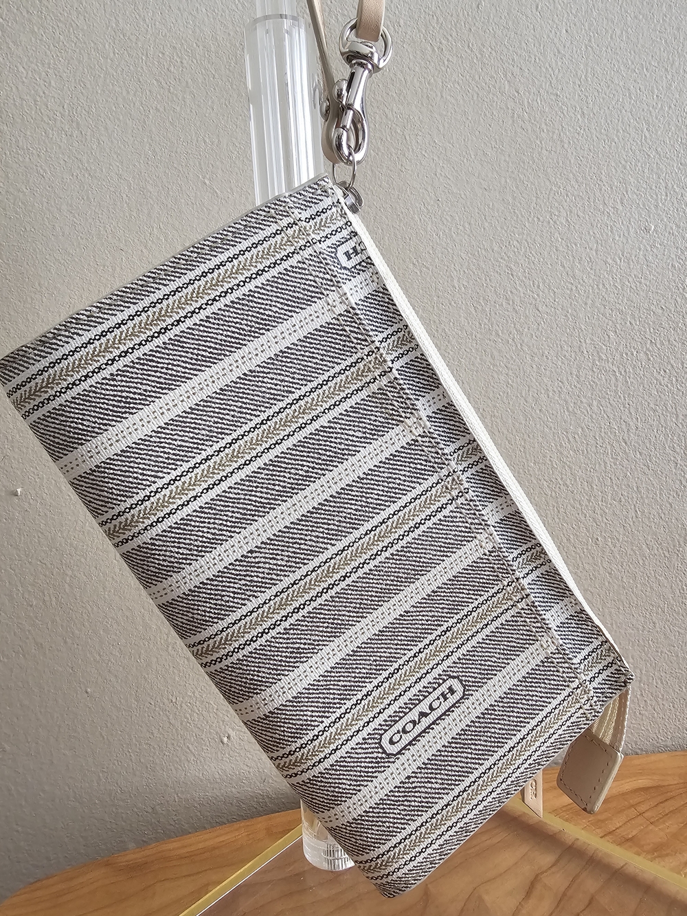 COACH Striped Wristlet in Cream and Black - Picture 4 of 7